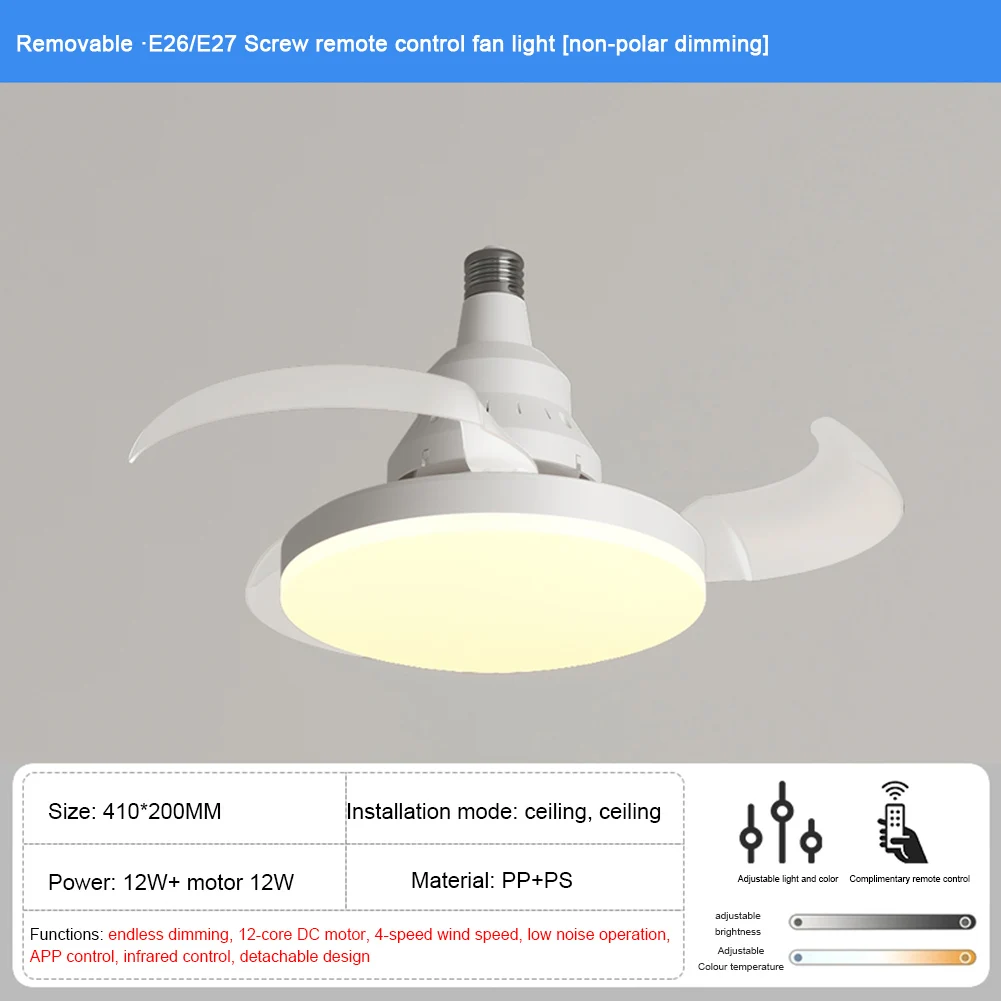 Kipas Gantung Portabel dengan Lampu LED, Remote Control, Kipas Peredup, Kipas Langit-langit Listrik Senyap untuk Ruang Makan, Kamar Tidur, Ruang Tamu