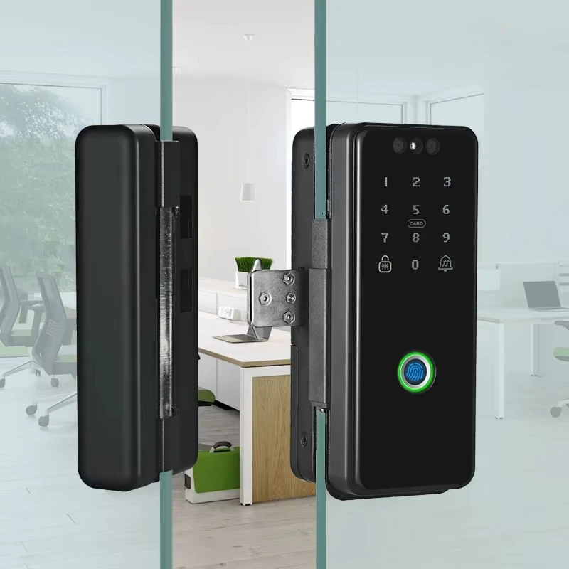 Office glass 3D face recognition smart fingerprint access code door lock suitable for double&single opening door and double door