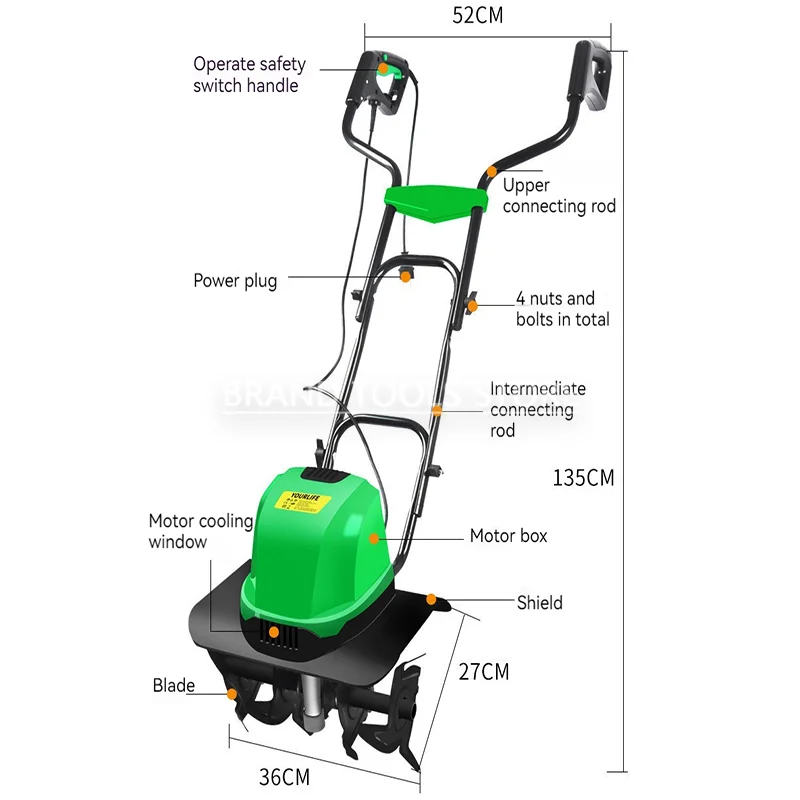 Small Agricultural Plowing Machine Household Plowing Digging Orchard Electric Scarifier Micro-Tiller Tiller 1500W