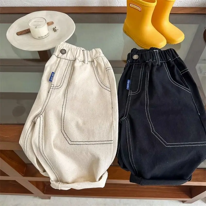Spring and Autumn Children's Pants New Style Solid Color Casual Trousers for Boys and Girls Baby Wear Cotton Cargo Pants