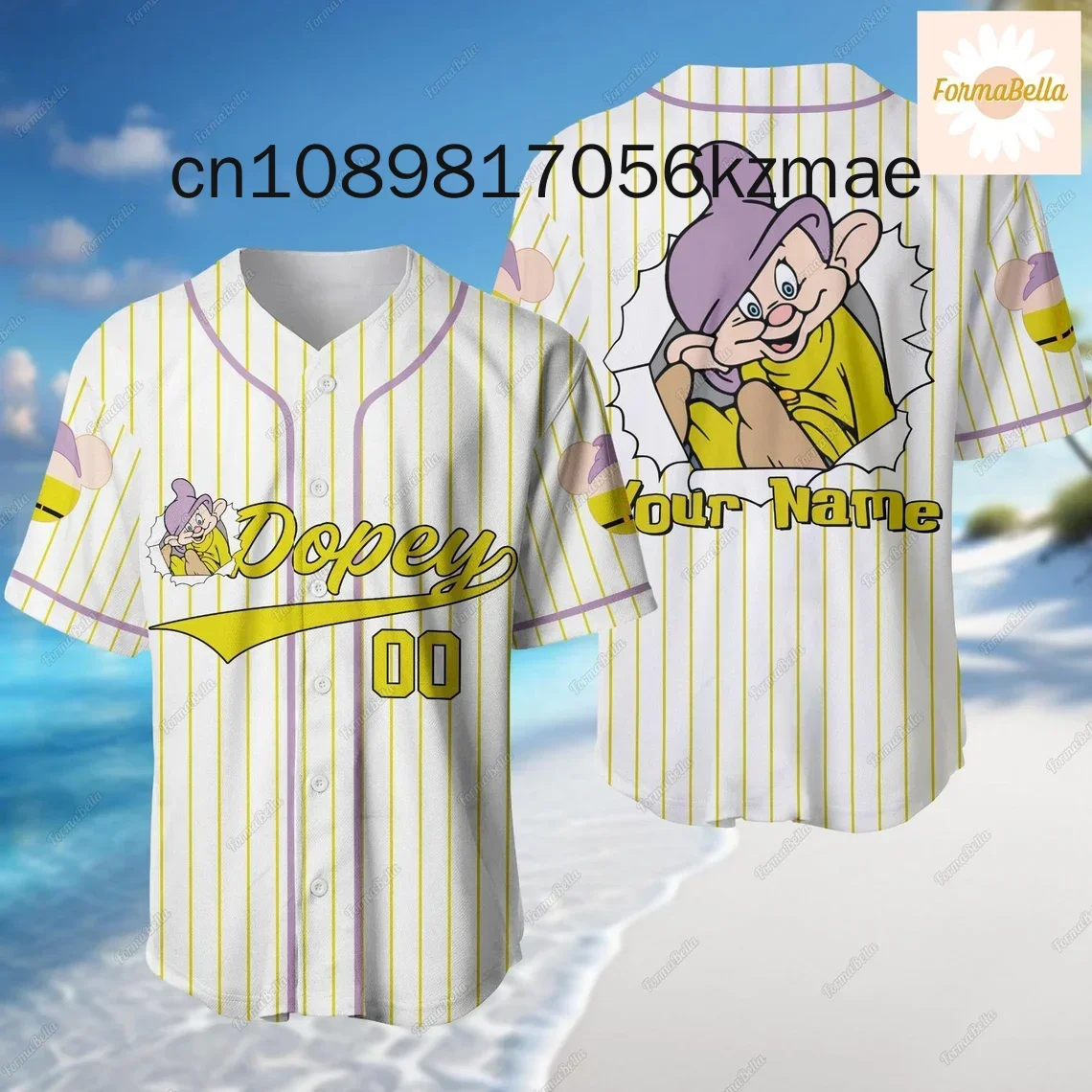 2024 New Disney Dopey Baseball Jersey Men's Women's Kids Short Sleeve Button Baseball Shirt Casual Sports Shirt