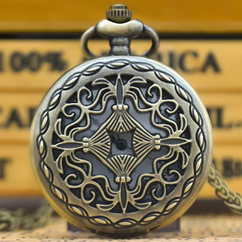 Vintage Bronze Clamshell Cutout Creative Carved Necklace Quartz Pocket Watch Fashion Male And Female Students Universal