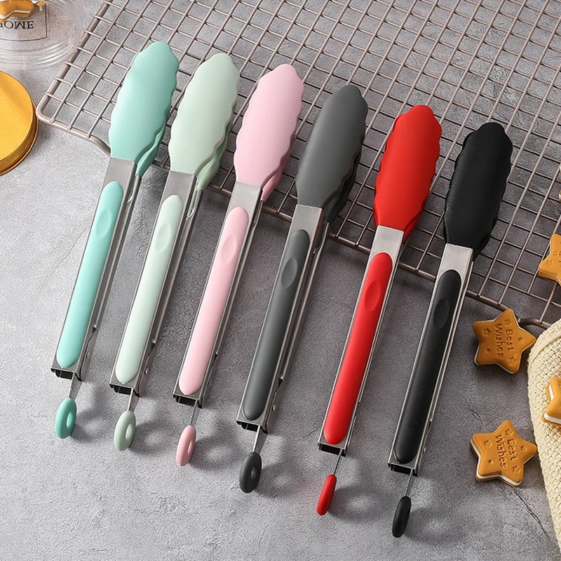 9 Inches Food Grade Silicone Creative Non-Slip Silicone Bread Tong Serving Tong Kitchen Tools BBQ Tools Accessories