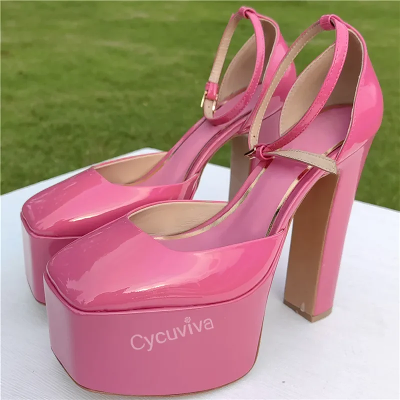 2024 Platform Women Sandals Top Quality Sexy Thick Sole High Heels Black Rose Red Dress Party Wedding Shoes Patent Leather