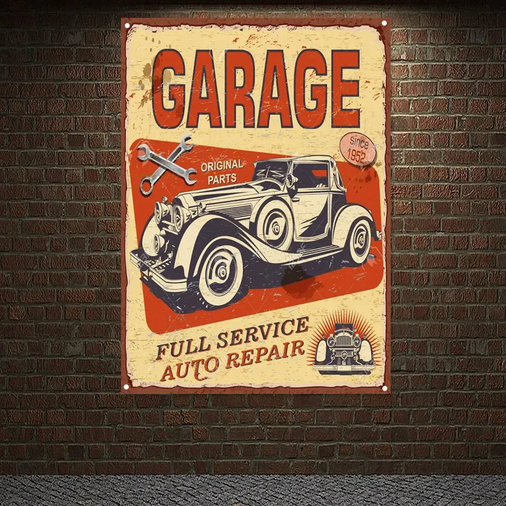 FULL SERVICE AUTO REPAIR Vintage CAR Poster Flag Auto Repair Shop Wall Decor Painting Banner Tapestry For Garage Gas Station