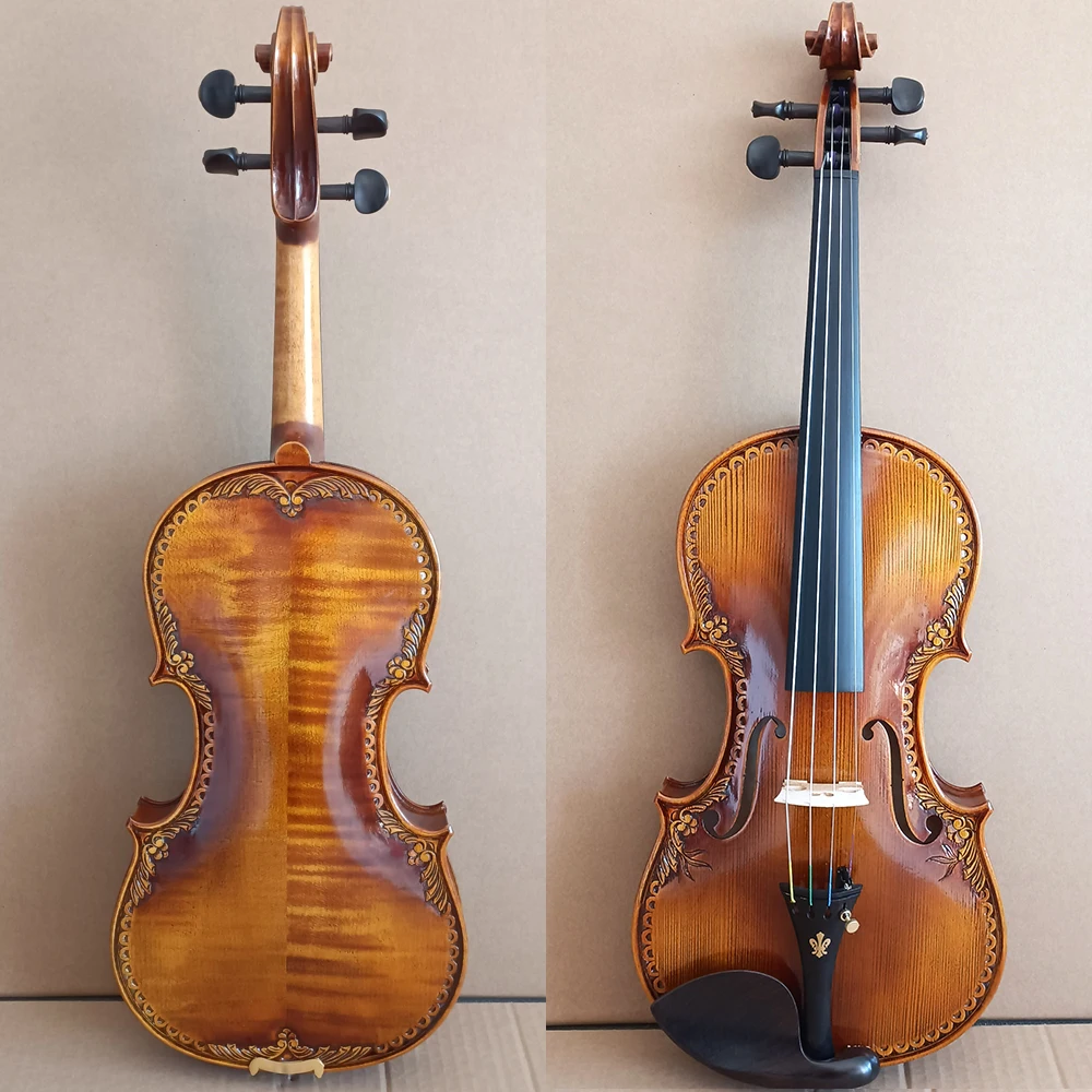 European spruce！100% hand carved Italian retro Oil Varnish Violin 4/4  engraving Professional violino with case bow free shippin