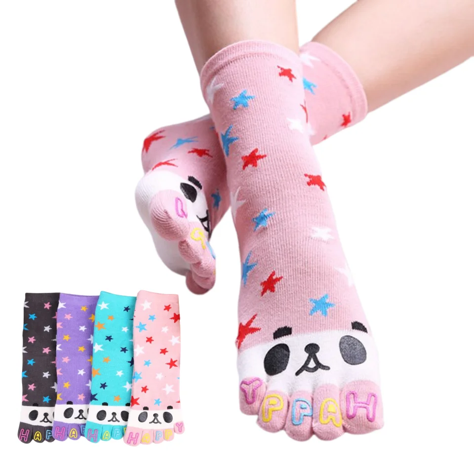 

4pairs/lot Women's five finger socks cotton mid tube split-toe socks women Japanese women toe socks cute socks with toes