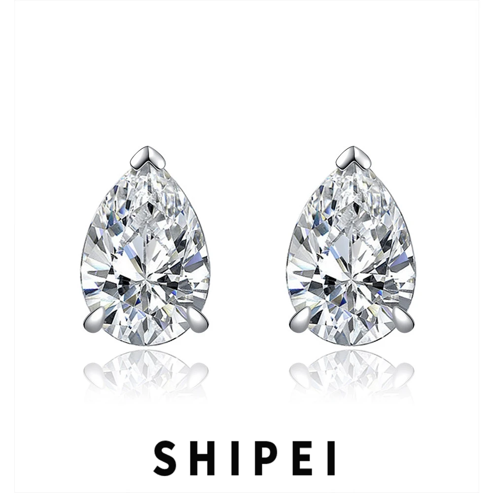 SHIPEI Solid 925 Sterling Silver Pear Cut 5*8 MM White Sapphire Gemstone Wedding Engagement Stud Earrings Fine Jewelry Wholesale