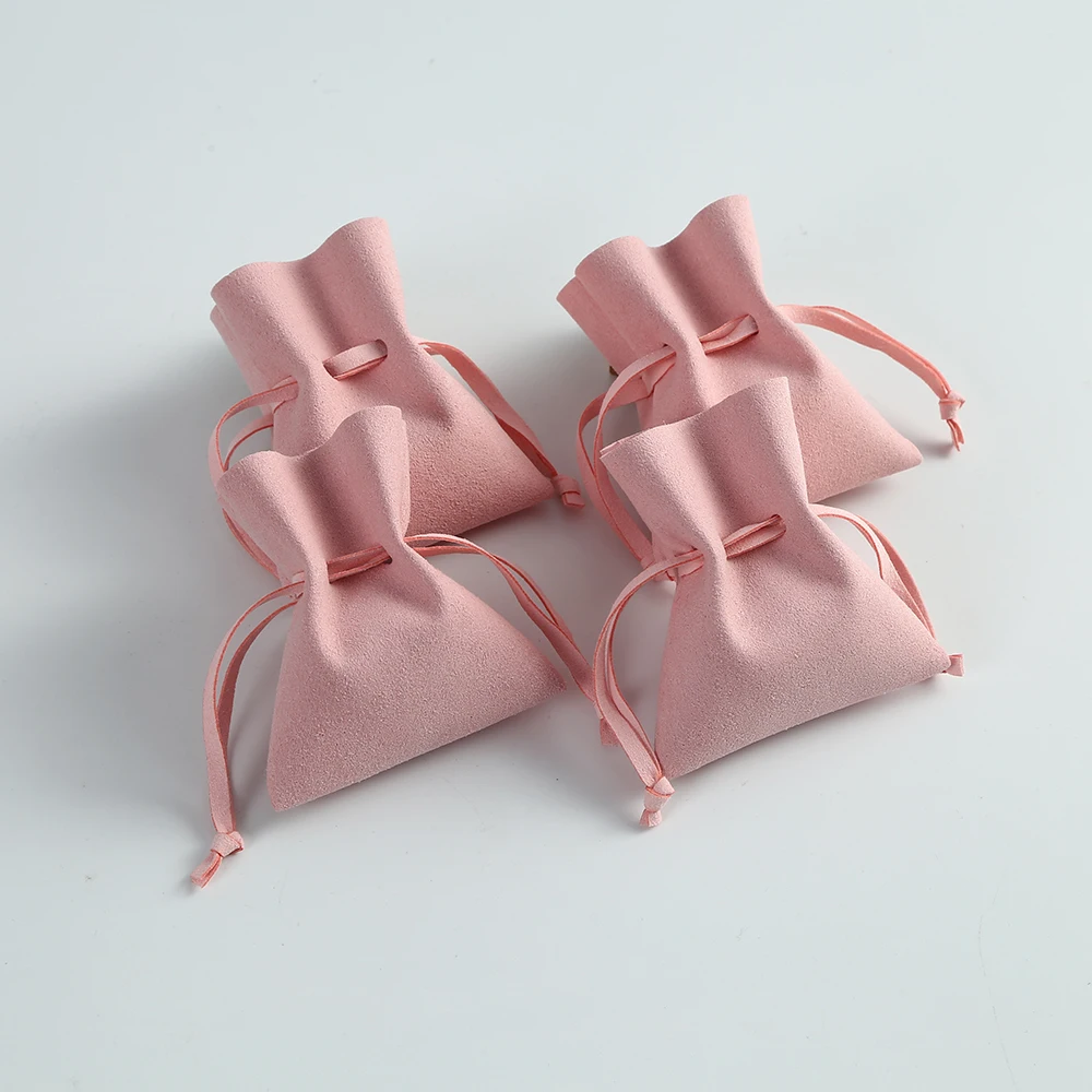 Neueste 10 stücke rosa Schmuck Kordel zug Beutel Pilz Stil Mikro faser Verpackung Tasche Halskette Ohrringe Geschenk Party Taschen
