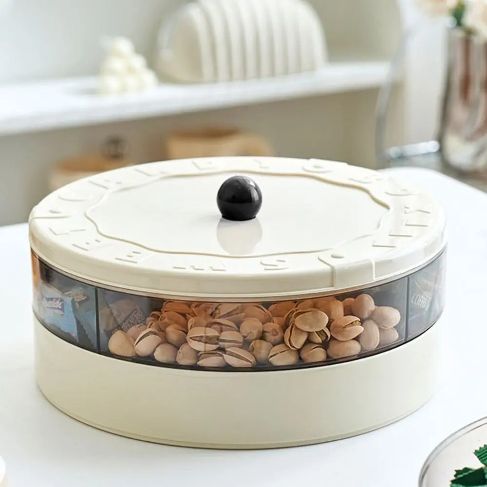 

Creative Plastic Candy Storage Box Round Double Layer Divided Serving Tray with Lid Nut Snack Box Kitchen