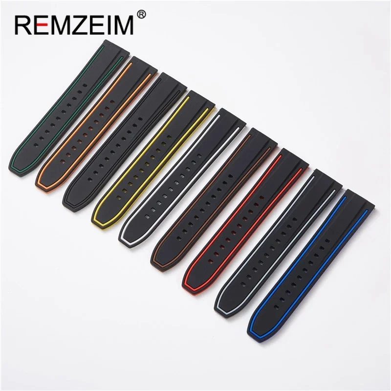 REMZEIM 20mm 22mm Universal Silicone Sport Strap Quick Release Fashion Stitching Waterproof Rubber Watchbands Watch Accessories