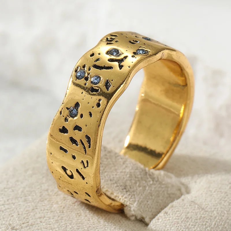 Ladies' Wave Texture Ring  Irregular Concave Convex Texture Inlay Cubic Zircon Personalized Niche Style Ring Accessory