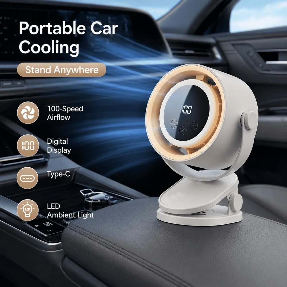 Multifunctional Light Desk Fan For Universal Car Home Dorm Outdoors Air Circulation Mini Portable Cooling Fan Quiet Desktop Fan