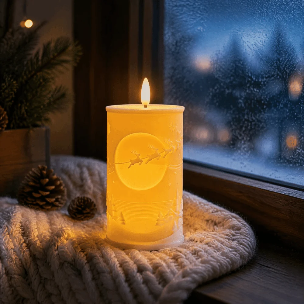 Resin Relief Electronic Candle Light LED Festive Tabletop Christmas Deer Moon Decoration Holiday LED