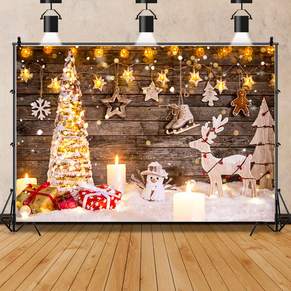 

Christmas Tree Wooden Board Flower Wreath Gift Photography Window Snowman Cinema Background Prop SDG-02