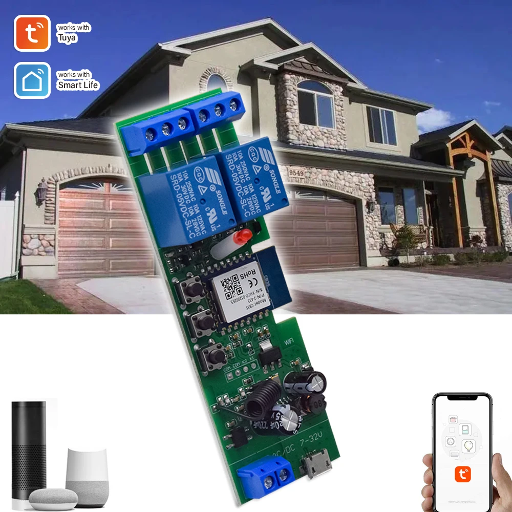 

Tuya WiFi Garage Door Controller Smart Remote Control Switch Gate Opener 2 Gang Relay Supprot Alexa Echo Google Home Smartlife