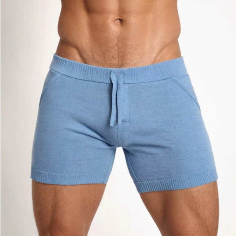 Sexy Slim Fit Stretch Breathable Shorts Men Summer Leisure Solid Color Drawstring Shorts Mens Pajamas Clothes Casual Shorts Male