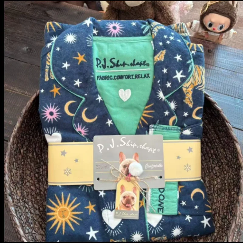 

Women's Autumn Winter Internet Celebrity Style Cardigan Trousers Loungewear Large Size Set Girl Cute Print Long-sleeved Pajamas