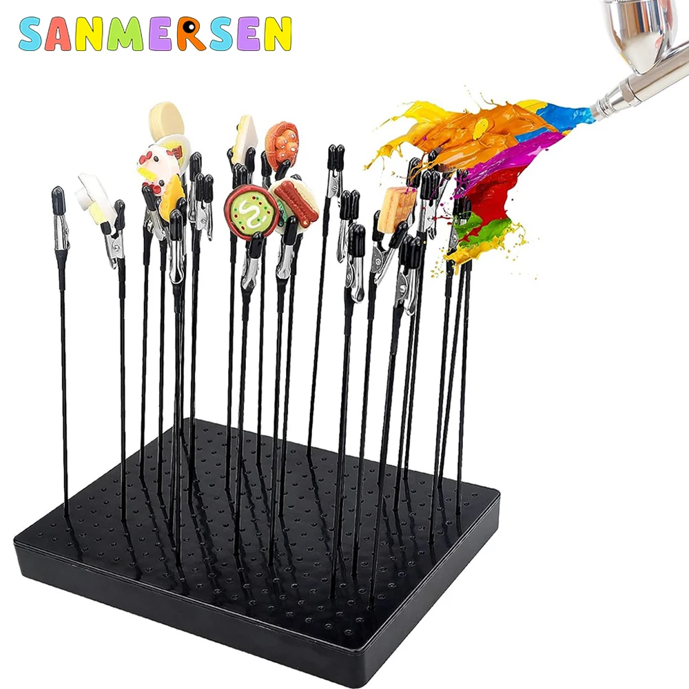 Model Painting Stand Base with Alligator Clip Sticks Set Rubber Tips Modeling Tools for Airbrush Spray for Model Parts Holder