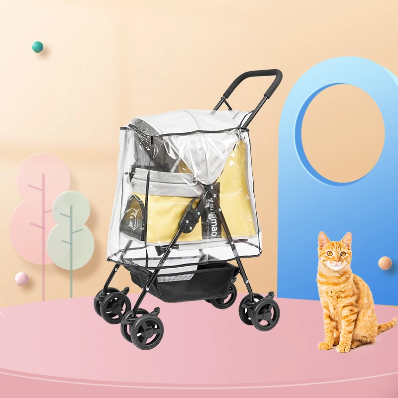 

Wangmao Pet Cart Small Dogs 4 Wheels Foldable Lightweight Easy Assemble Puppy Stroller Dog Cat Strollers