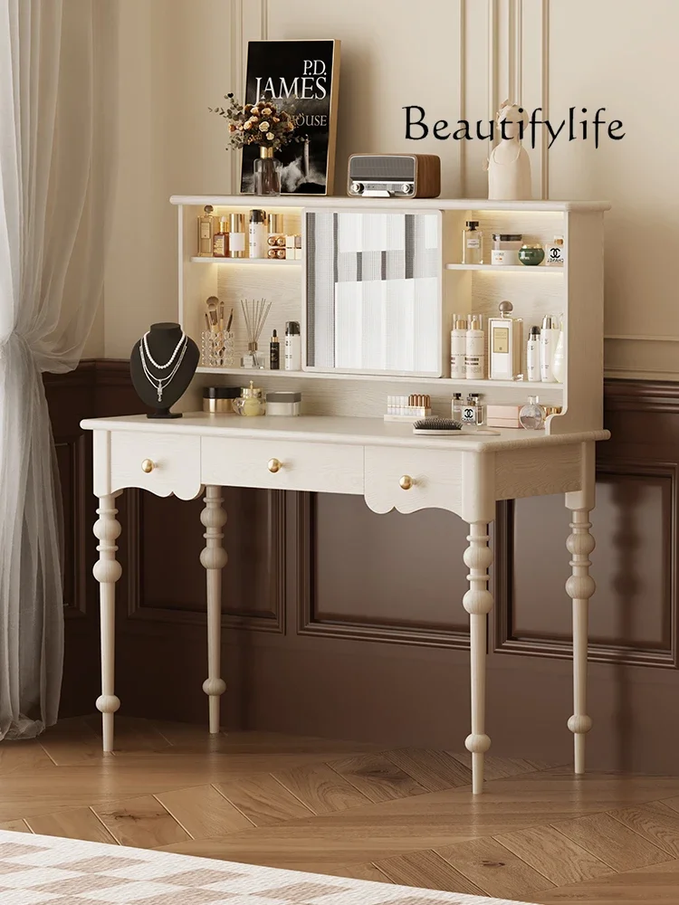 Bedroom dressing cabinet French cream style solid wood chest white American light luxury retro storage makeup table