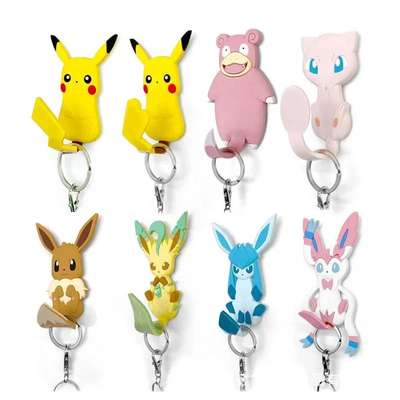 Pokemon Powerful Hook Anime Pikachu Eevee Mew Cartoon Creative Seamless Hook Wall Sticker Bathroom Kitchen Hanging Decoration