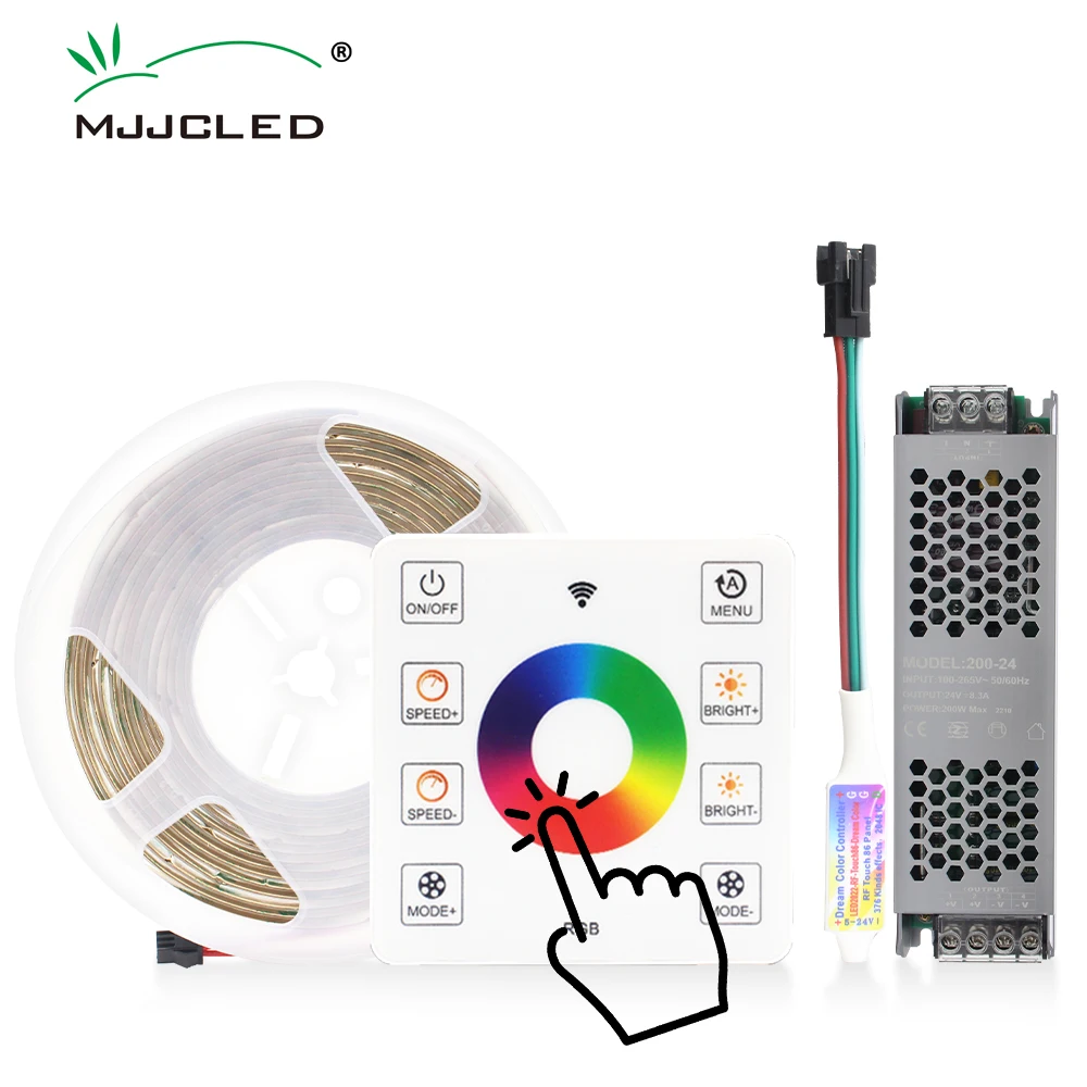 DC24V WS2811 RGBIC COB Digital Running Water Strip Tape Addressable Dream Color LED Flexible Ribbon Touch Remote Controller Lamp