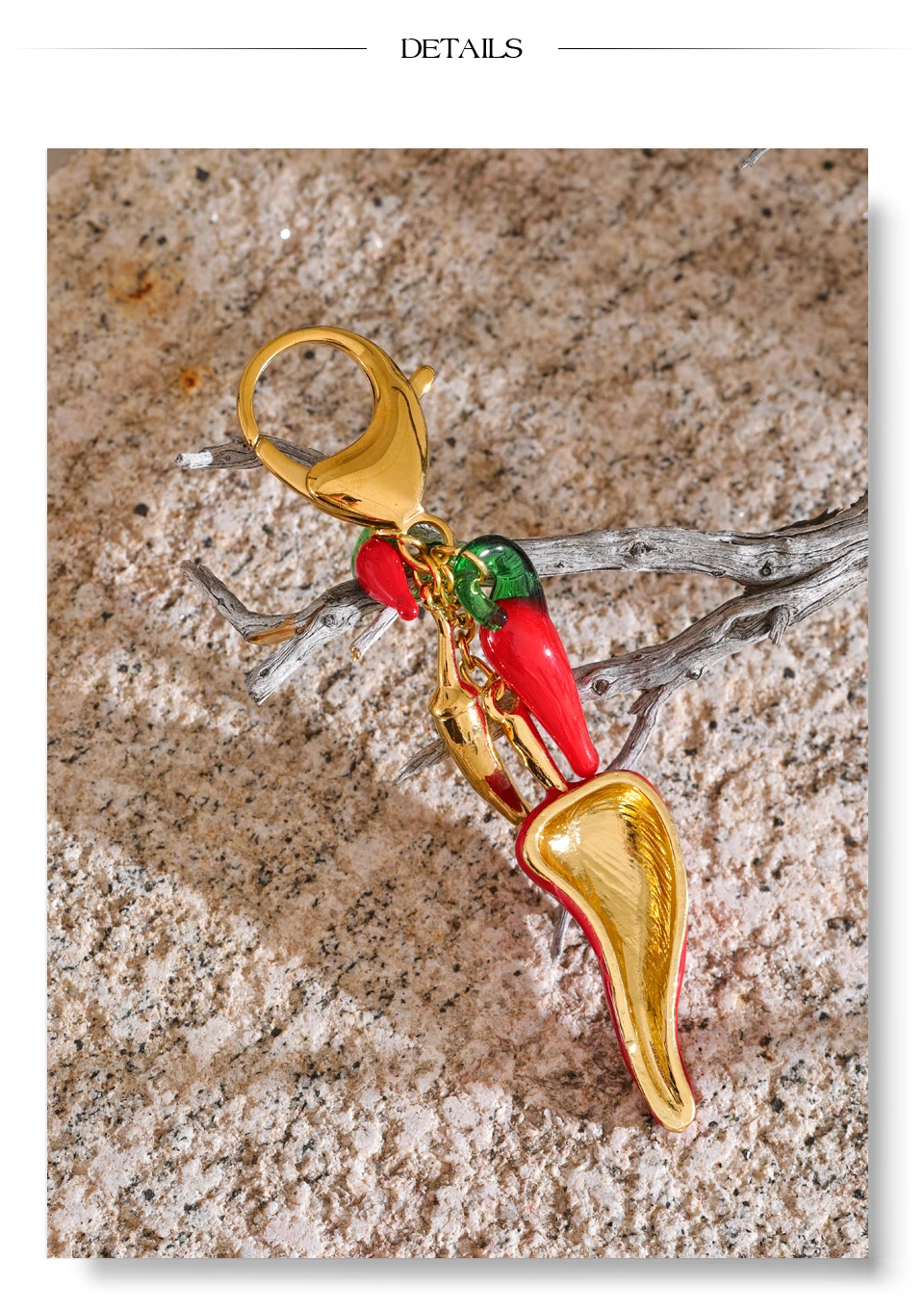 Yhpup Exklusives Design, roter Chili-Schlüsselanhänger aus Emaille-Harz, Edelstahl, Handtaschenanhänger, Schlüsselanhänger, Urlaubsschmuck, Geschenk – Detail 6