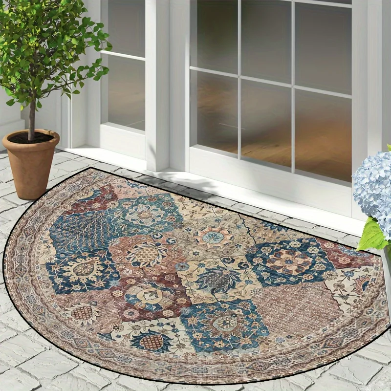 VIKAMA Retro Semi-Circle Carpet Indoor Outdoor Non-Slip Easy Maintenance Door Mat Living Room Balcony Bathroom Mat Home Decor