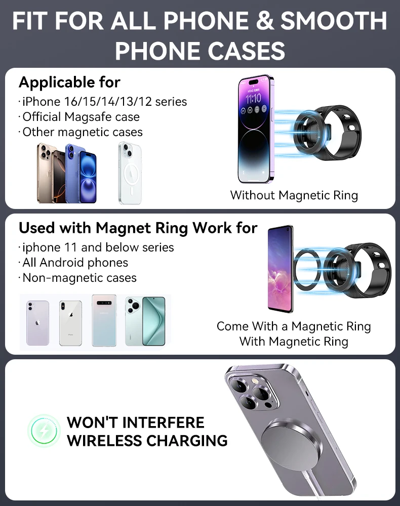 Magnetyczny uchwyt na telefon Oatsbasf z silikonowym paskiem, mocne magnesy, uniwersalny do iPhone 17 16 15 Samsung, podstawka do wózka dziecięcego, wózka golfowego — zdjęcie produktu 5