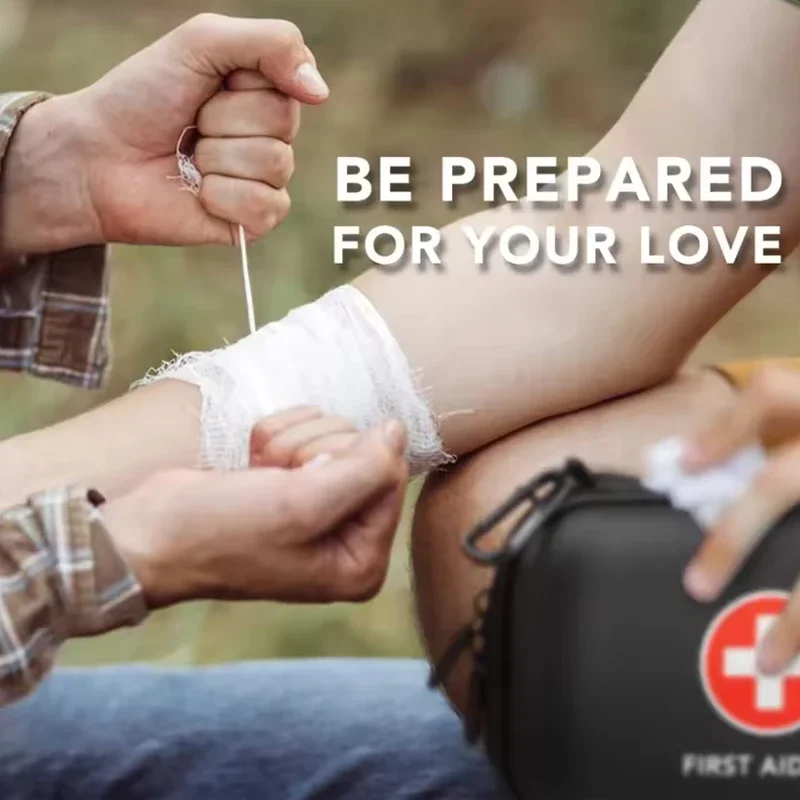 Botiquín de primeros auxilios portátil en estuche rígido con mosquetón y bolsa médica de emergencia compacta para el hogar, al aire libre, viajes, cámara;''