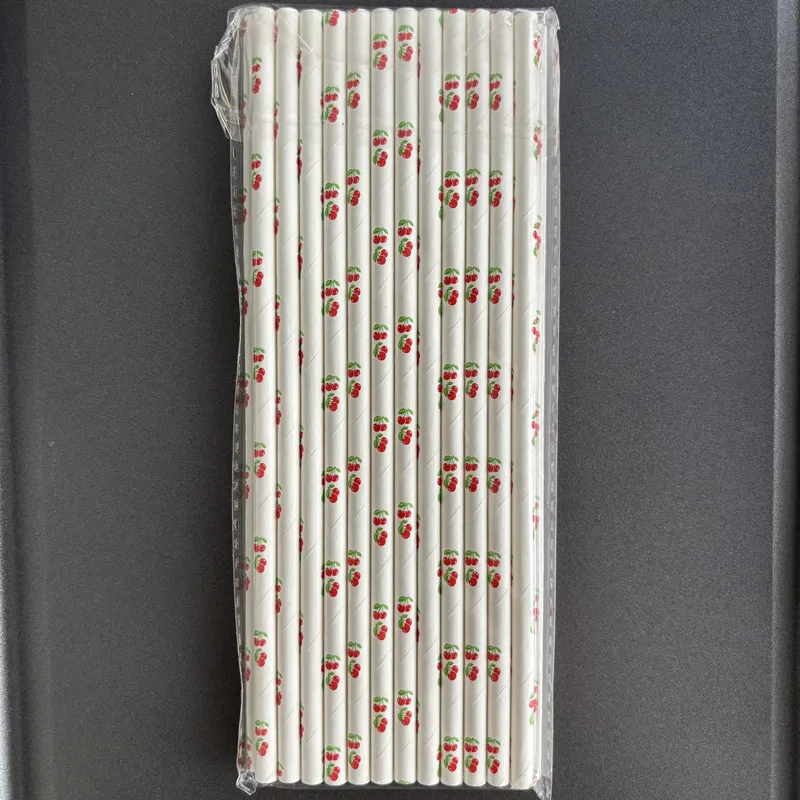 25pcs/lot Cherry Drinking Paper Straws Christmas Baby Shower Decoration Gift Party Event Supplies