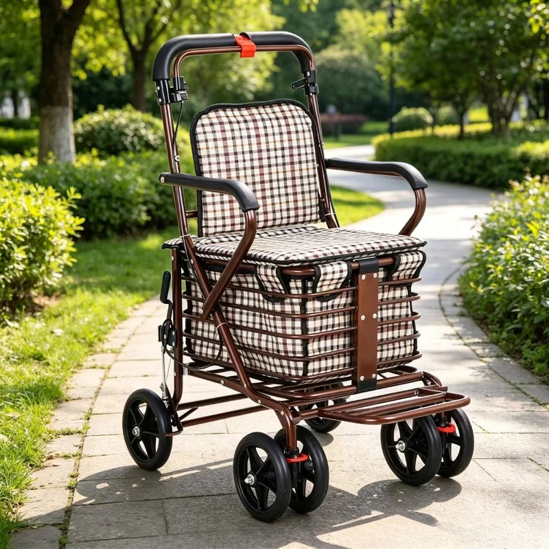 

Foldable Rollator Walker for Seniors 4-Wheel Lightweight Mobility Shopping Cart with Seat, Heavy Duty Elderly Walkers with Brake