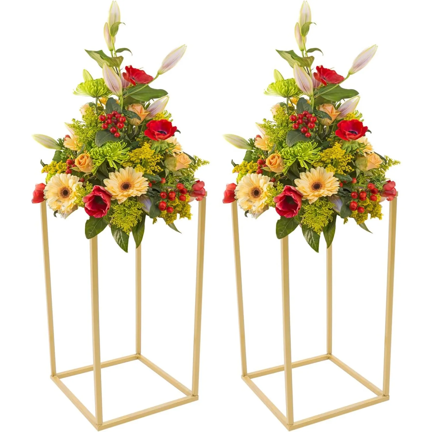 2Pcs 15.74 Inch Gold Metal Flower Stands - Geometric Floral Stands, Sturdy Iron,DIY Decor for Wedding,Event,Home (11.02lbs Load)