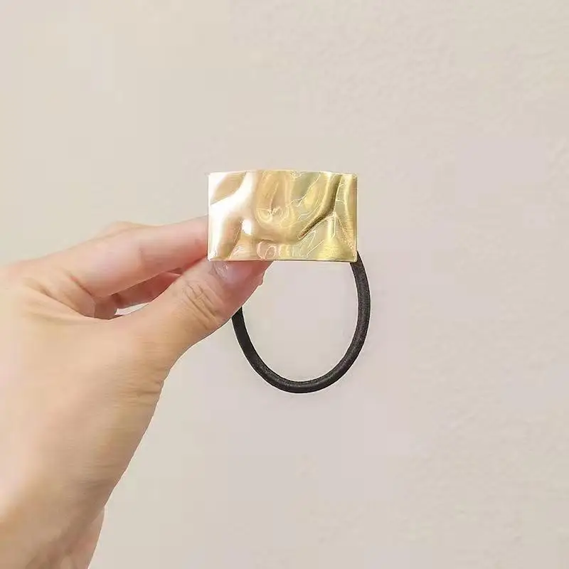 

Korean Simple Metal Fashion Elastic Hair Bands Geometric Hollow Gold Headwear Hair Rope Ties Women Hair Accessories