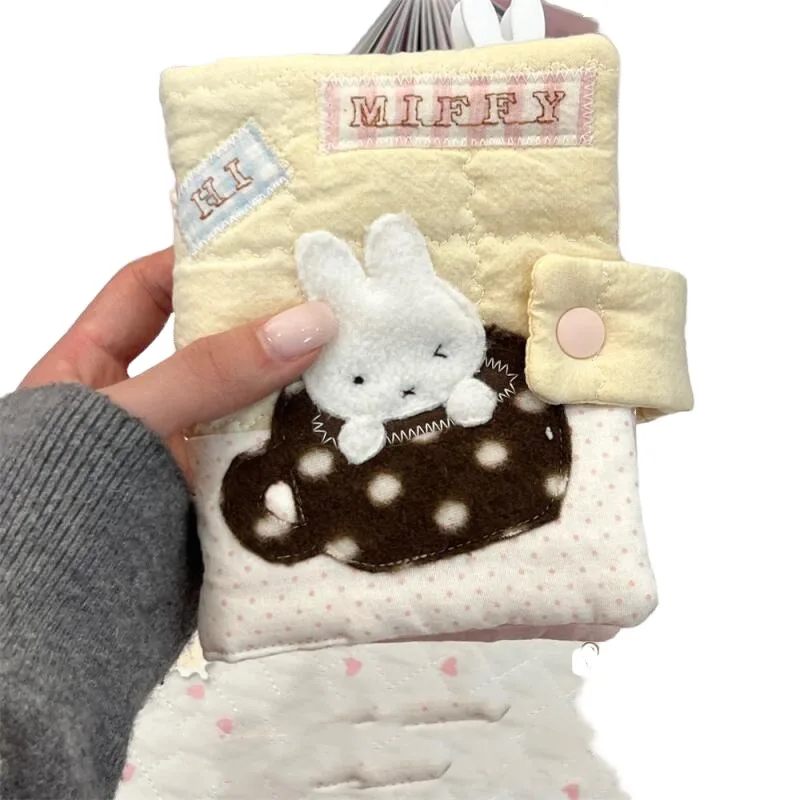 Miffy Kawaii Pink Star Quilted Fabric M5 Loose Leaf Notebook Snap Button Portable Refillable Hand Account Diary Planner