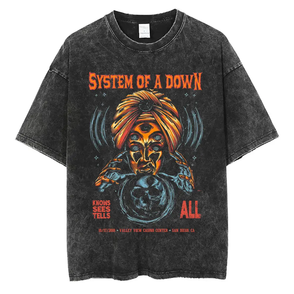

Limited System of A Down Washed Vintage T Shirt Men Women Casual Cotton Retro Short Sleeve Tees Male Rock Band Tshirt Streetwear