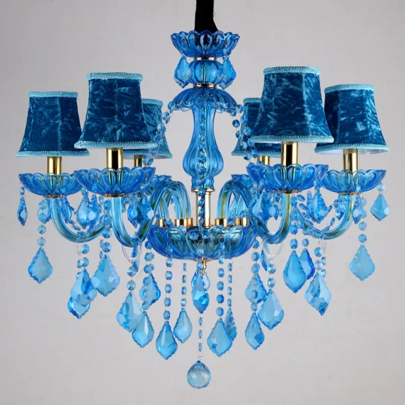 Nordic Luxury Blue Crystal LED Chandelier Restaurant Bedroom Coffee Shop Clothing Store Hotel Club Pendant Lamp Art Decor Light