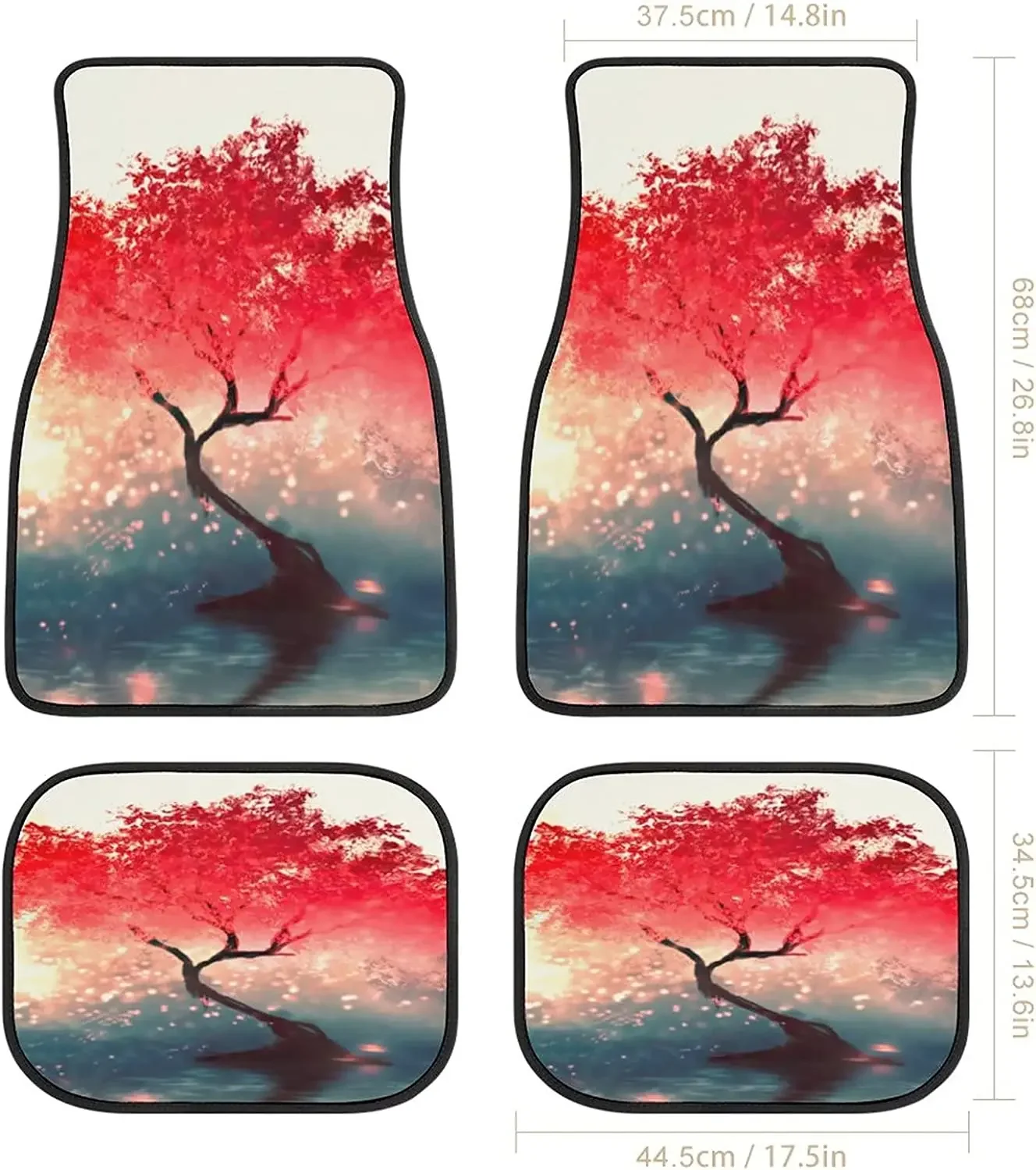 Chinese Style Moon Tree Painting Pattern Art Car Mats Front&Rear 4-Piece Full Set Carpet Car SUV Truck Floor Mats with Non Slip