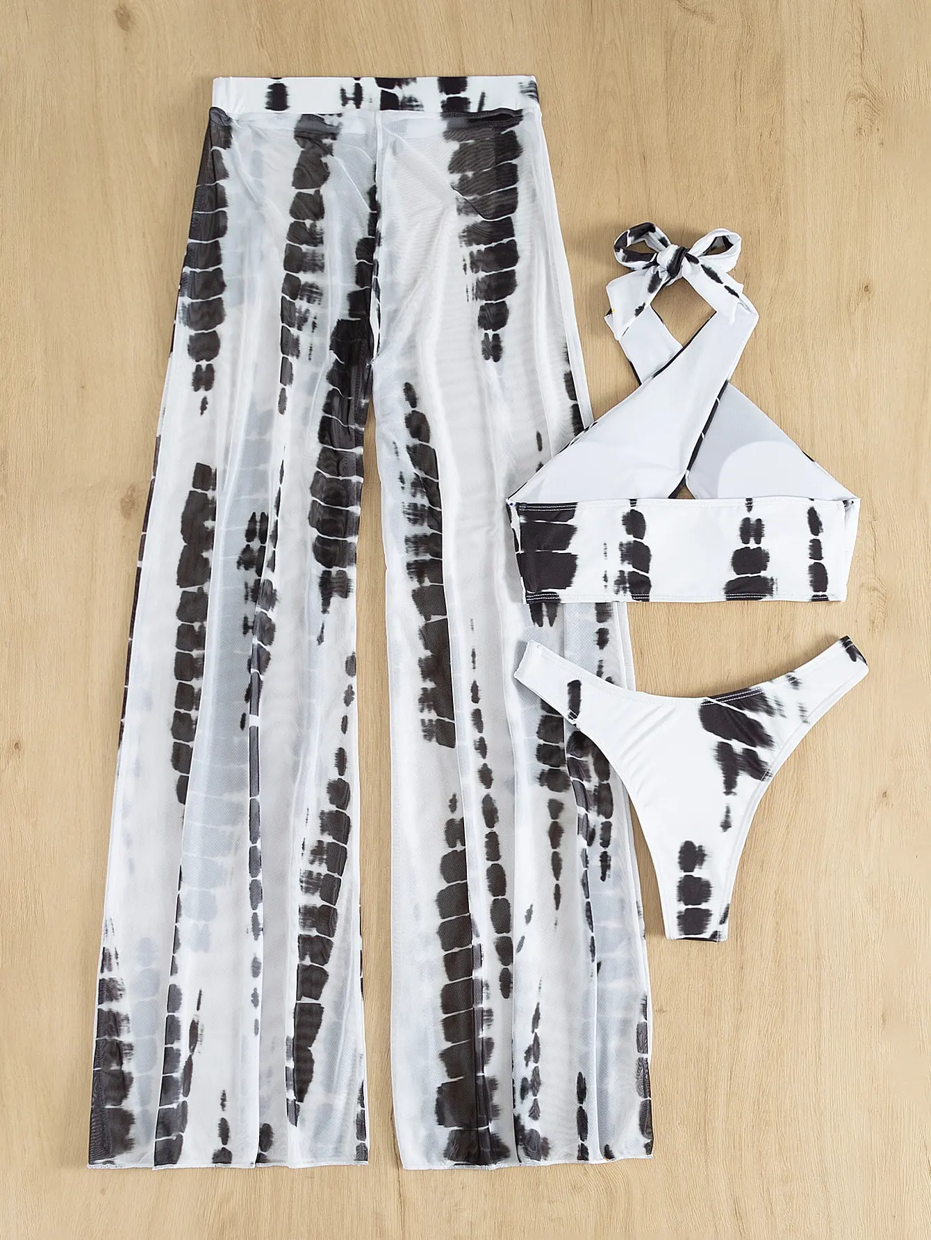

Горячий комплект из 3 предметов Tie Dye Criss Bikini 2024, женский сексуальный купальник и накидка, брюки, купальный костюм, купальный костюм, пляжная одежда