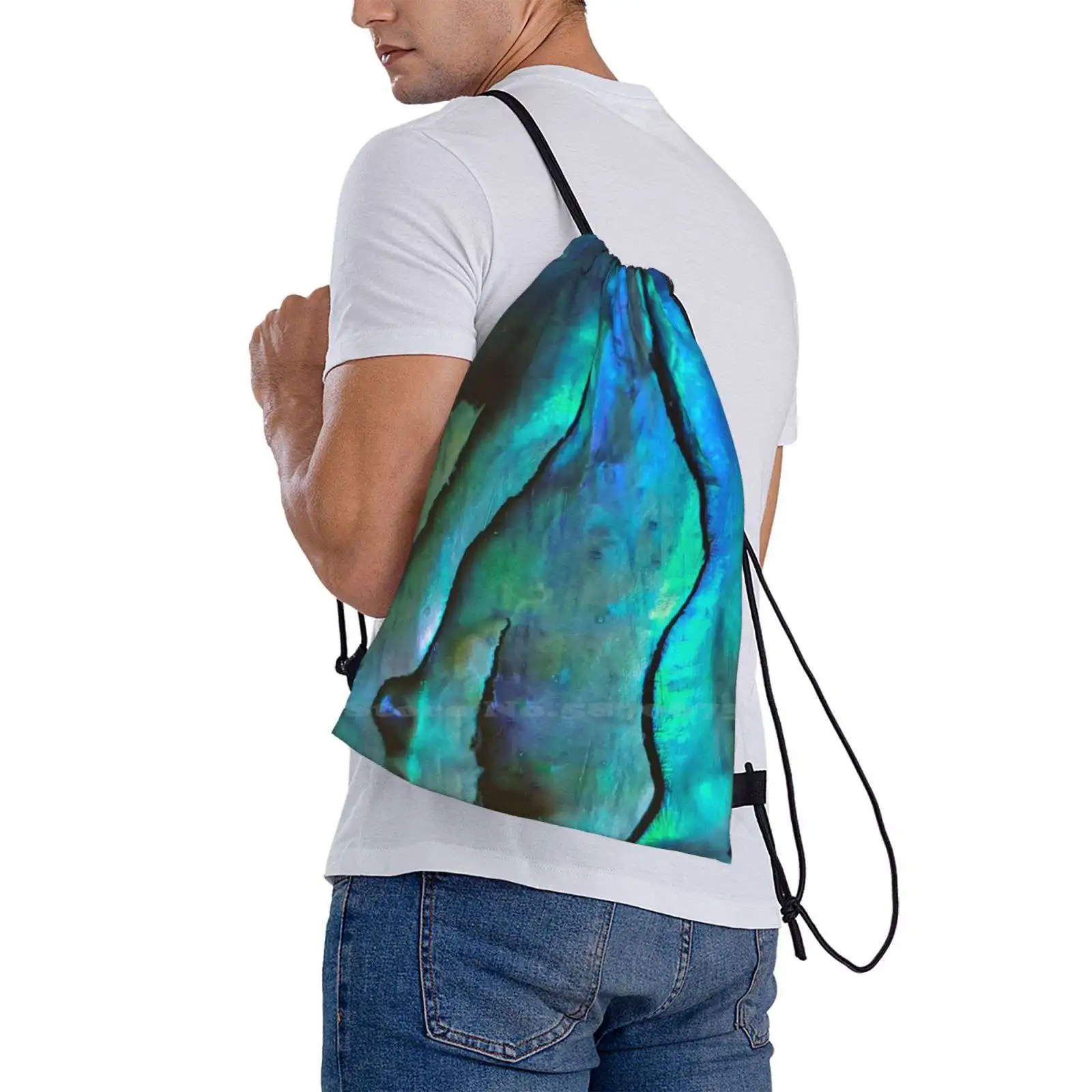 Iridescent Teal Abalone Shell. Flashy Teal Close Up Photography Bag Backpack For Men Women Girls Teenage Teal Shell Abalone