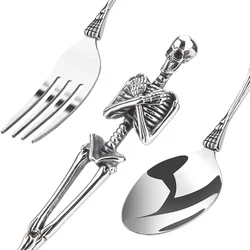 New Titanium Steel Skull Men Fork and Spoon Jewelry Accessories Personality Fashion Charm Unique Titanium for Dinner Tool Gift