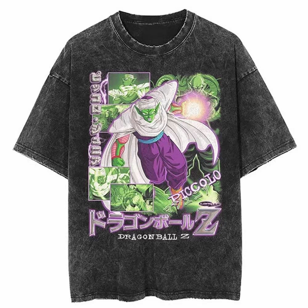 

Dragon Ball Z Piccolo Namekian Acid Wash Oversized Cotton T Shirt 2026 Summer Anime Streetwear Graphic Tee for Men Women