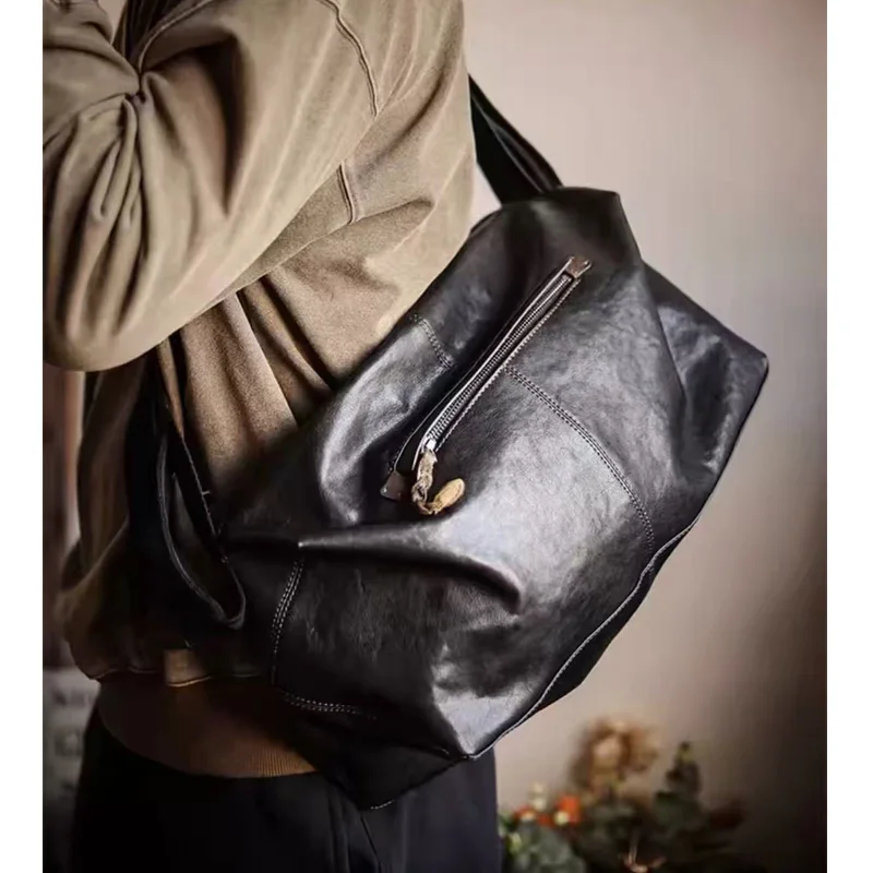 SENOFAN 2026 Genuine Leather Men's Single Shoulder Crossbody Bag Cowhide Travel Pack Multiple Pockets Soft Fitness Bags Male