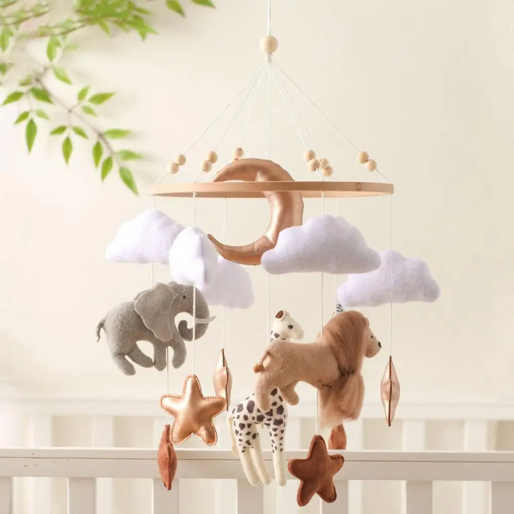 Brinquedo de desenvolvimento do bebê artesanal de feltro berço móvel com nuvens folhas decoração do quarto do berçário com pelúcia pendurado neutro para meninos