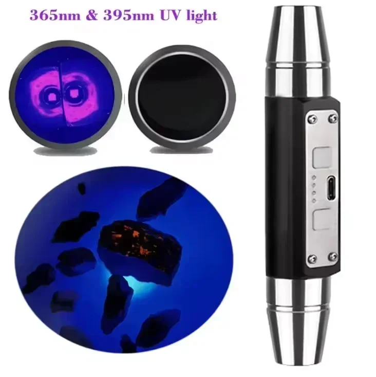 Rechargeable LED Flashlight & Torch Shortwave UVC 254nm & Longwave 365nm 395nm UV Lamps Black Filter Tagged Stamp Detector