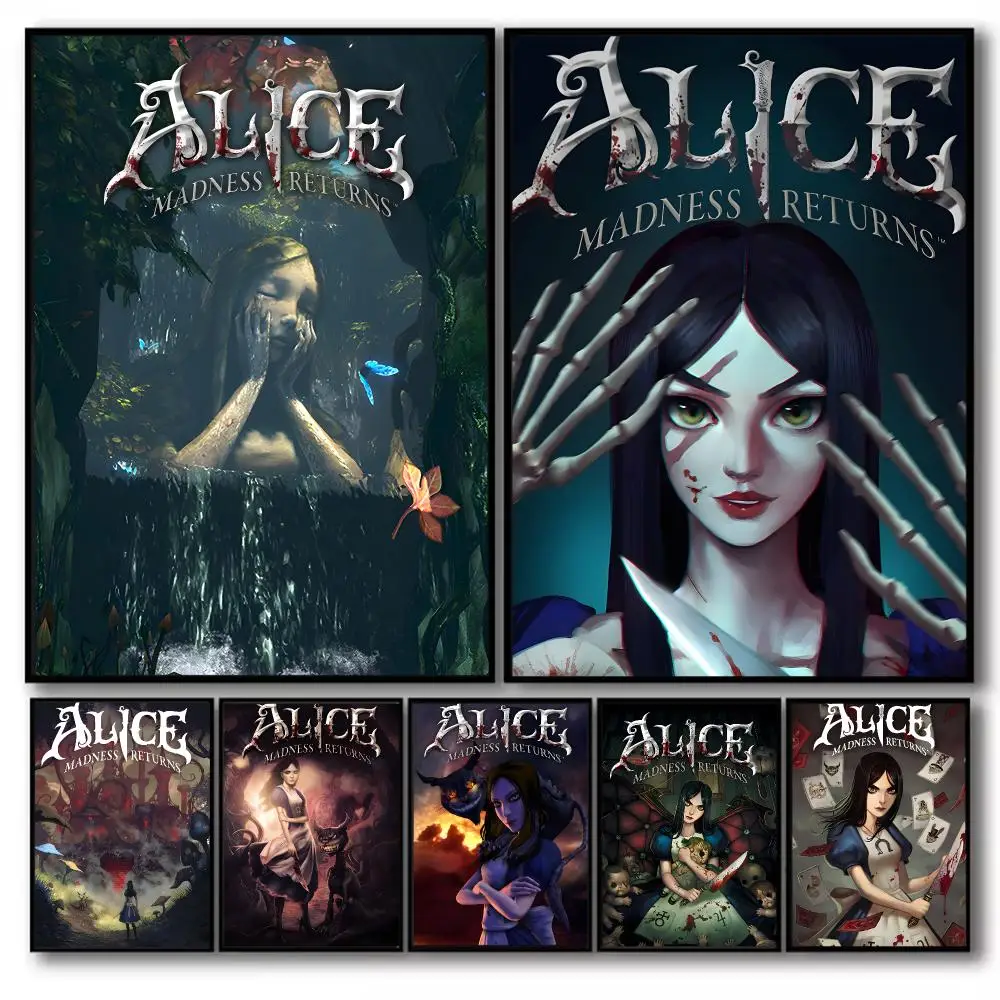 Game A-Alice madness returns Poster Stickers Self-Adhesive Painting Mural Decor Wall Decals for Bedroom Living Room Home HD Gift