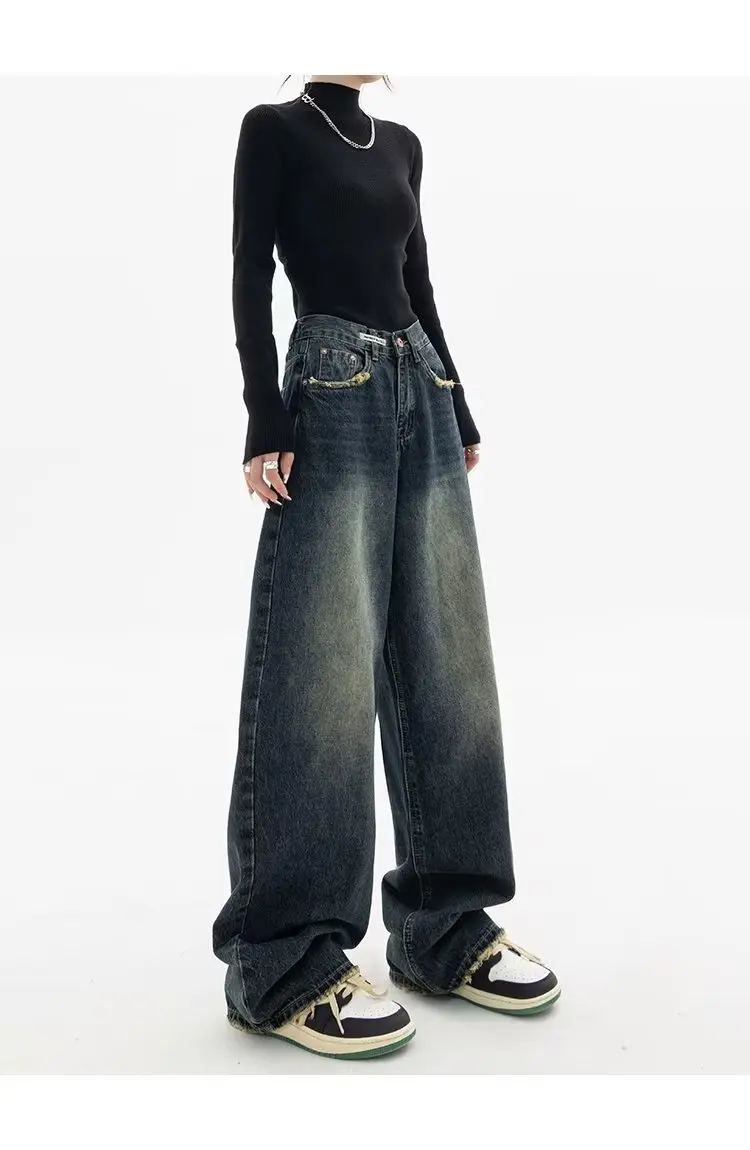 Frühling Herbst weites Bein Jeans Frauen hohe Taille Jeans hose Damen Jeans Harajuku Vintage bf Stil lose Femme Streetwear – Detail 11