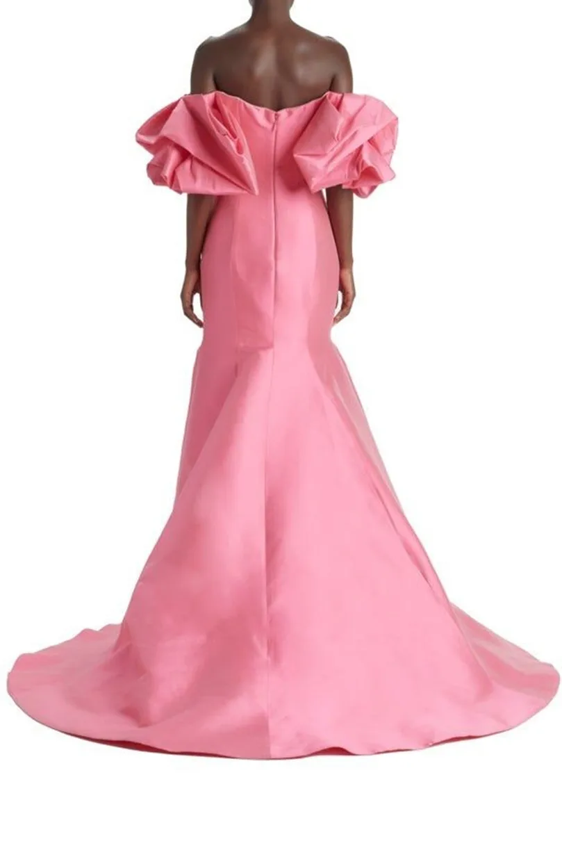 Aangepaste Lange Roze Avondjurken Taft Ruches Zeemeermin Strapless Pwida 978-5 Fermuar Sweep Trein Galajurken voor Vrouwen