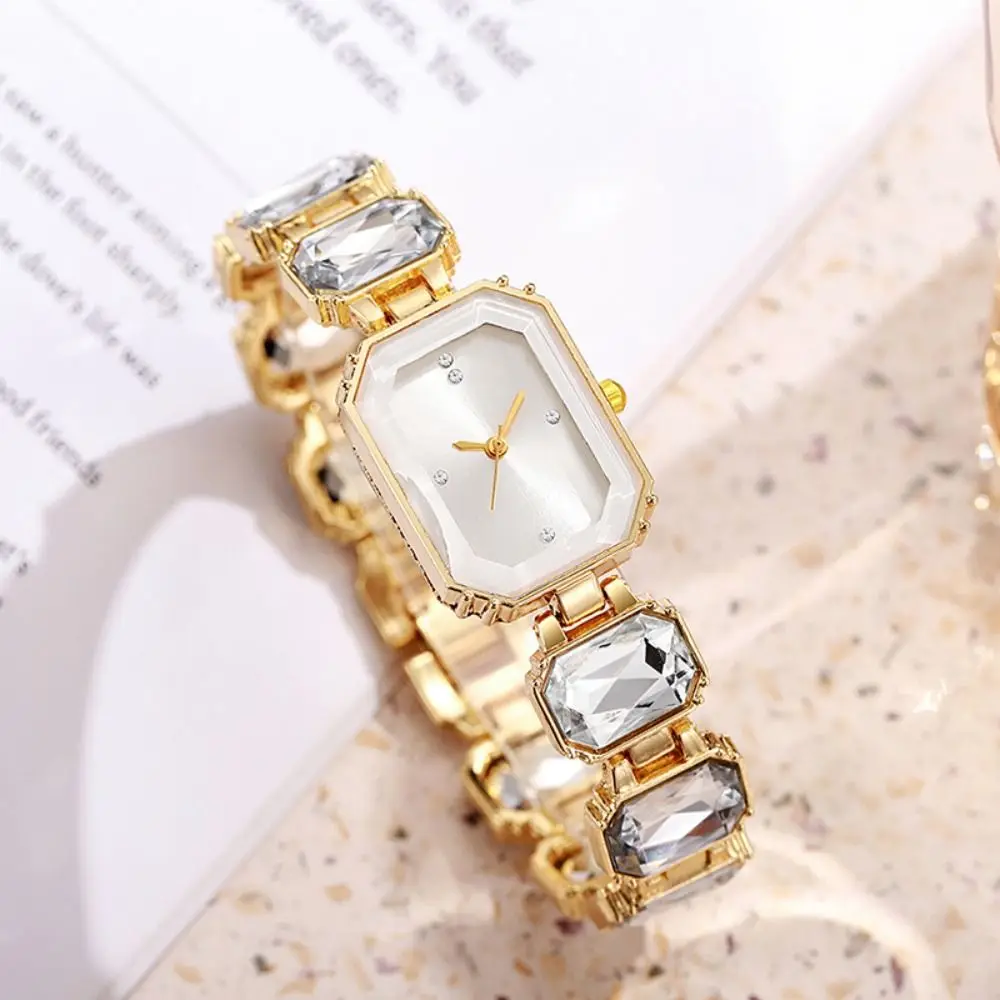 Rhinestone Quartz Watches Diamond Studded Watch Strap with Adjustable Bracelet Square Shaped Watch Wrist Decoration Women Girl